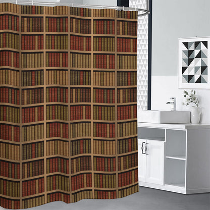 Vintage Bookshelf Pattern Print Shower Curtain