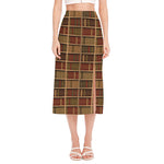 Vintage Bookshelf Pattern Print Side Slit Midi Skirt