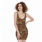 Vintage Bookshelf Pattern Print Sleeveless Bodycon Dress