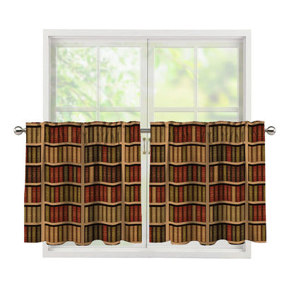 Vintage Bookshelf Pattern Print Tier Curtains