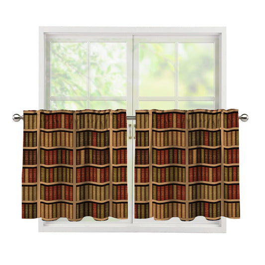 Vintage Bookshelf Pattern Print Tier Curtains