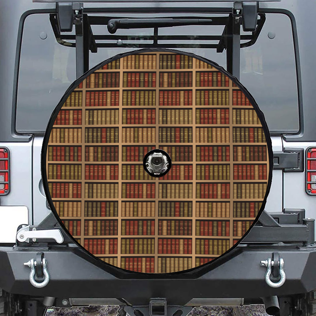 Vintage Bookshelf Pattern Print Tire Cover With Camera Hole
