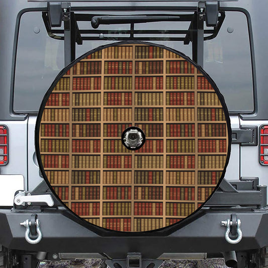Vintage Bookshelf Pattern Print Tire Cover With Camera Hole