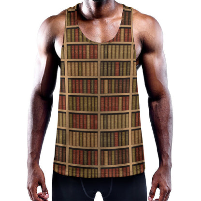 Vintage Bookshelf Pattern Print Training Tank Top