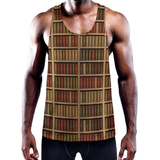 Vintage Bookshelf Pattern Print Training Tank Top