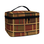 Vintage Bookshelf Pattern Print Travel Makeup Bag