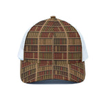 Vintage Bookshelf Pattern Print White Mesh Trucker Cap