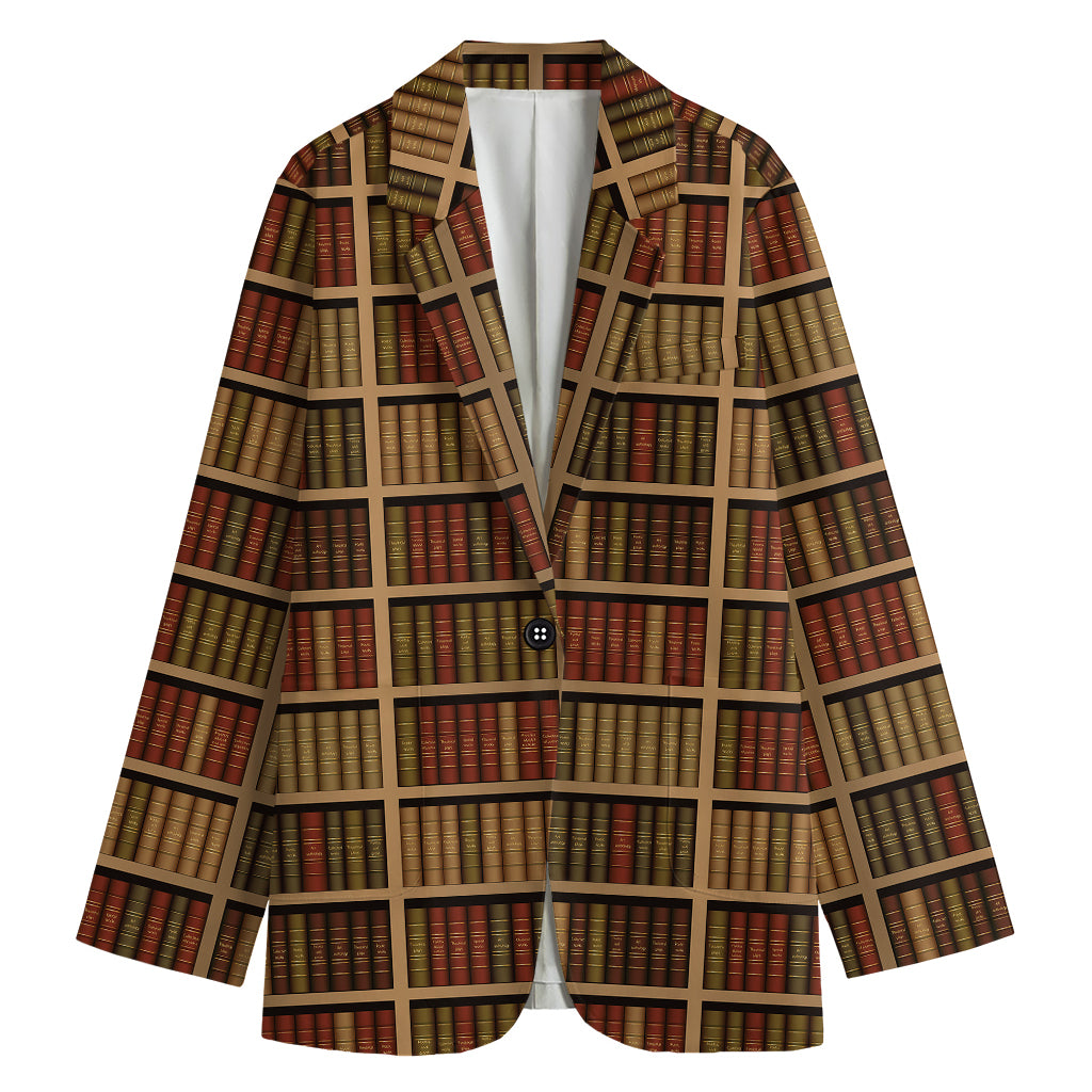 Vintage Bookshelf Pattern Print Women's Cotton Blazer