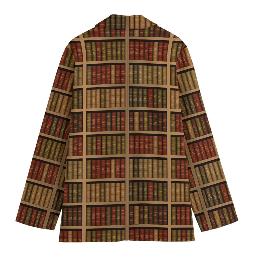 Vintage Bookshelf Pattern Print Women's Cotton Blazer