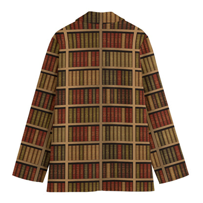 Vintage Bookshelf Pattern Print Women's Cotton Blazer