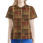 Vintage Bookshelf Pattern Print Women's Polo Shirt