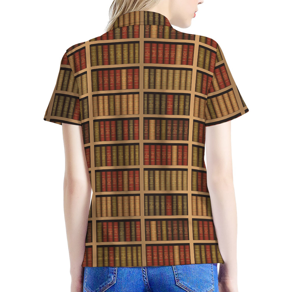 Vintage Bookshelf Pattern Print Women's Polo Shirt