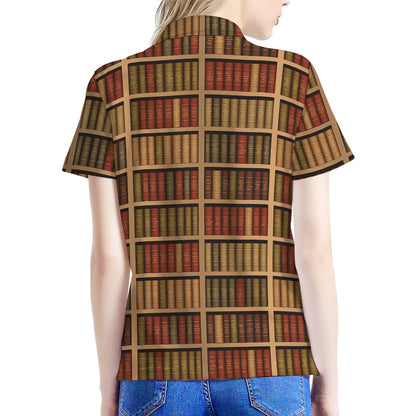 Vintage Bookshelf Pattern Print Women's Polo Shirt