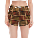 Vintage Bookshelf Pattern Print Women's Split Running Shorts