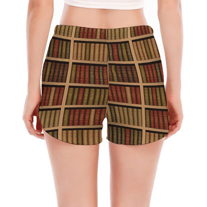 Vintage Bookshelf Pattern Print Women's Split Running Shorts
