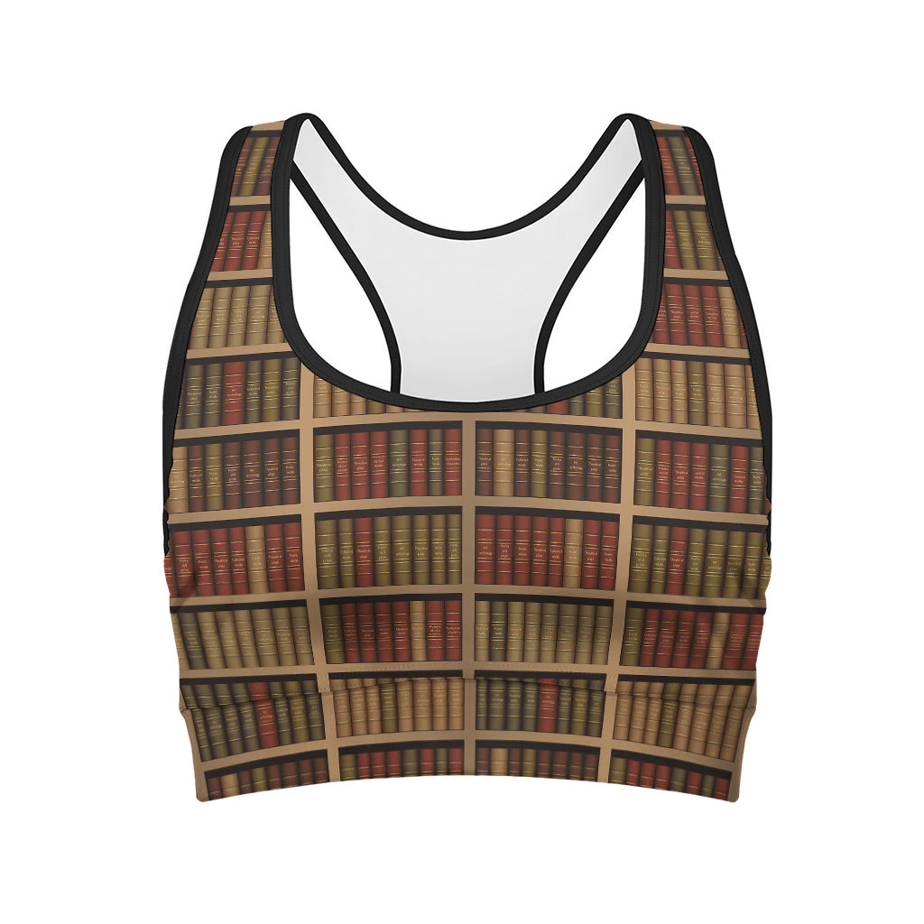 Vintage Bookshelf Pattern Print Women's Sports Bra