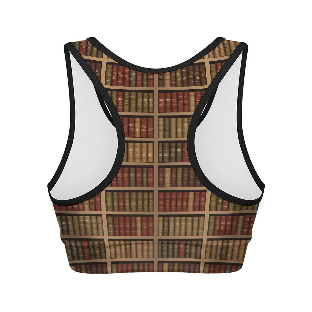 Vintage Bookshelf Pattern Print Women's Sports Bra