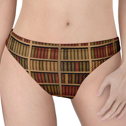 Vintage Bookshelf Pattern Print Women's Thong
