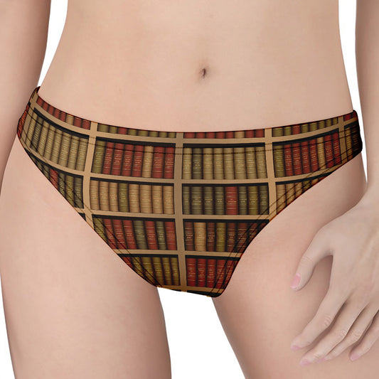 Vintage Bookshelf Pattern Print Women's Thong