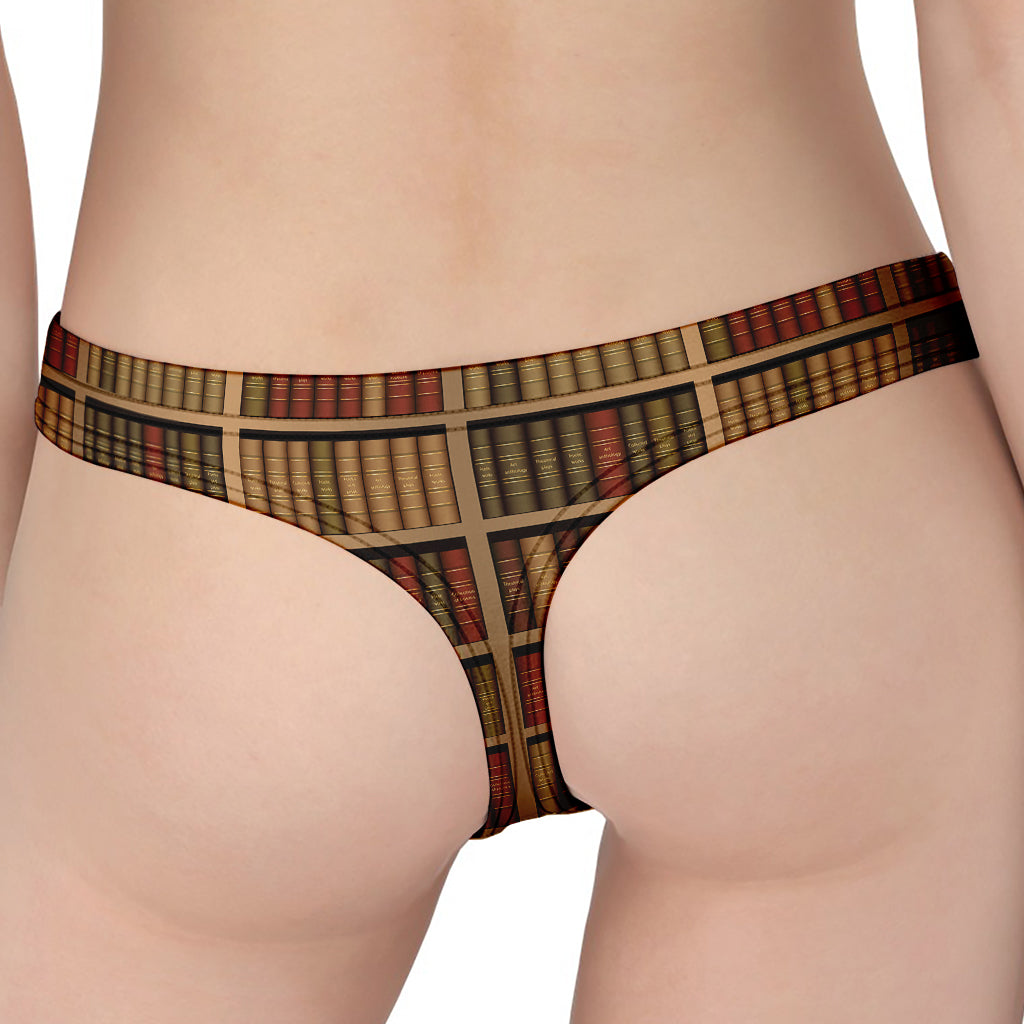 Vintage Bookshelf Pattern Print Women's Thong