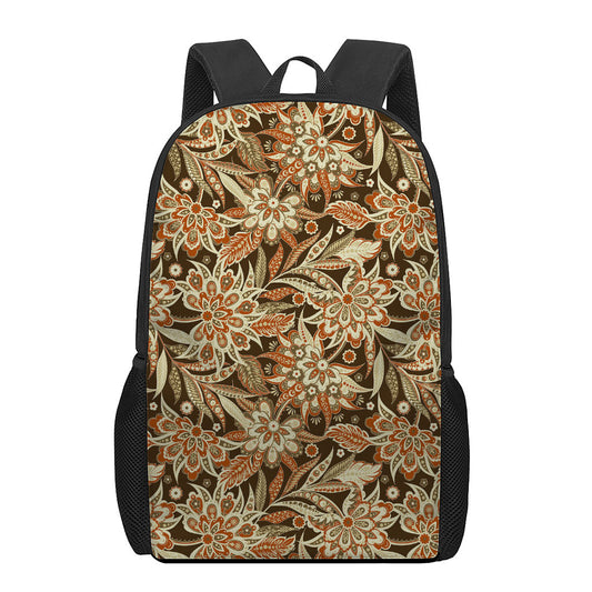 Vintage Brown Bohemian Floral Print 17 Inch Backpack