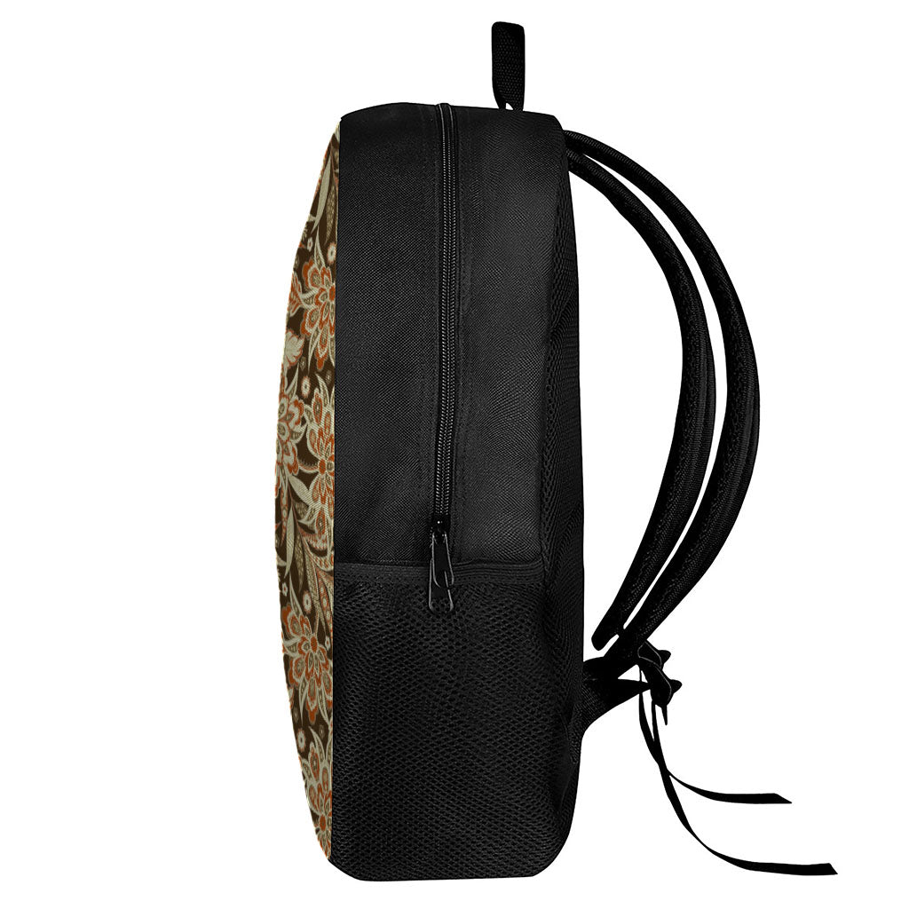 Vintage Brown Bohemian Floral Print 17 Inch Backpack