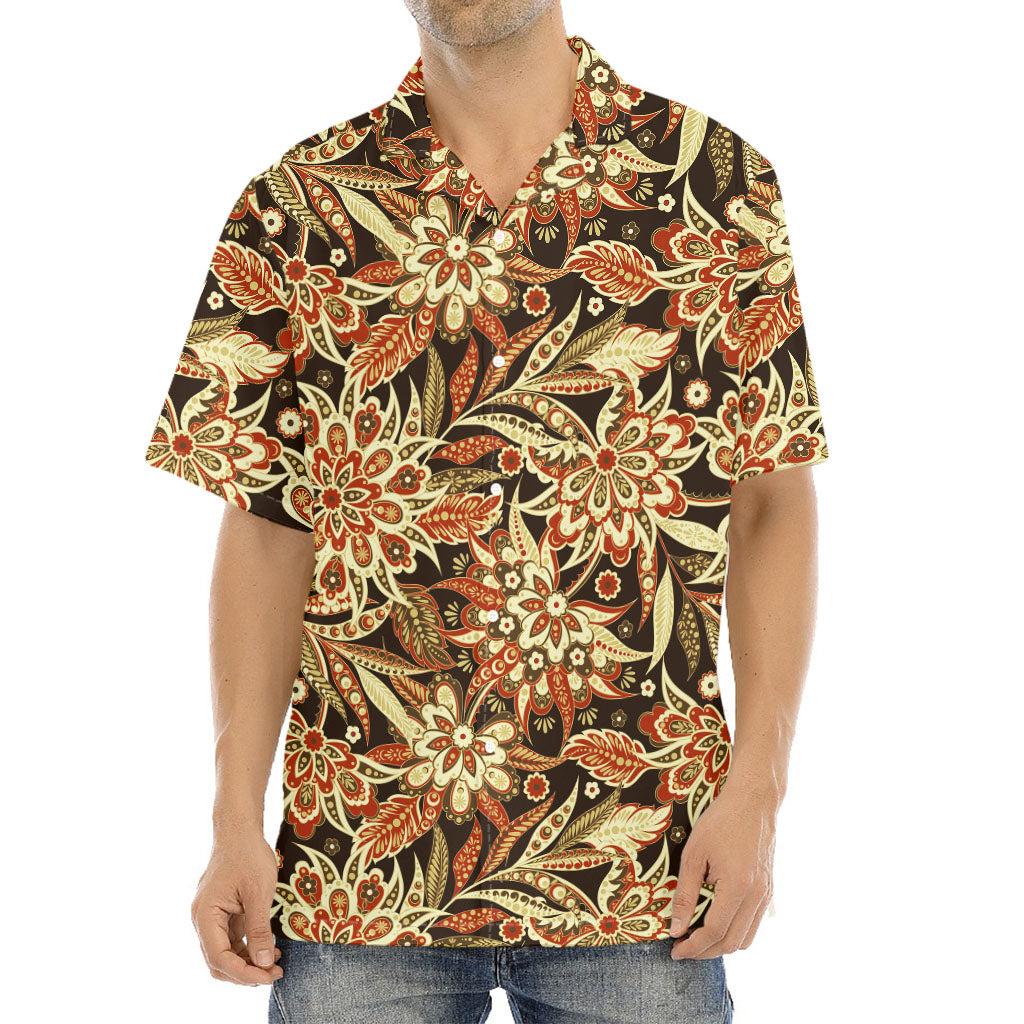 Vintage Brown Bohemian Floral Print Aloha Shirt