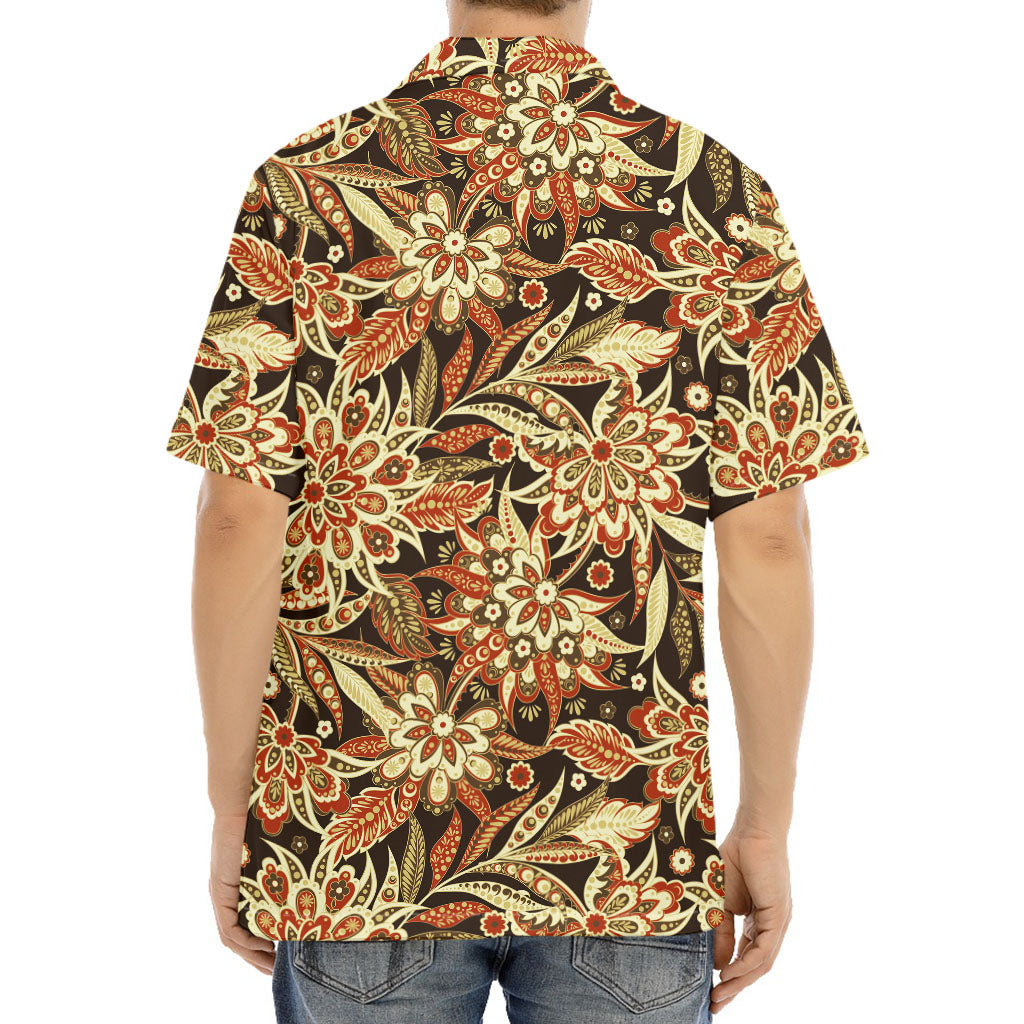 Vintage Brown Bohemian Floral Print Aloha Shirt