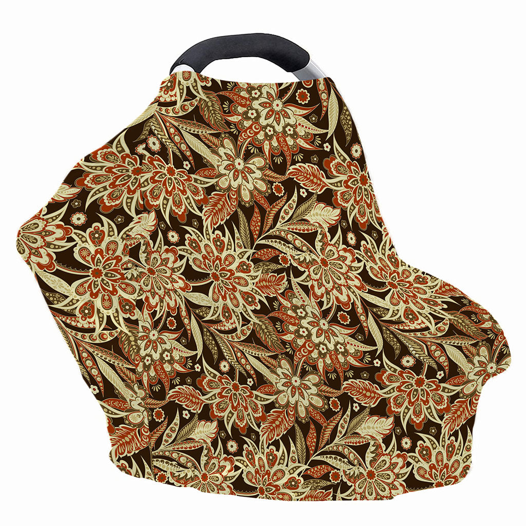 Vintage Brown Bohemian Floral Print Baby Seat Cover