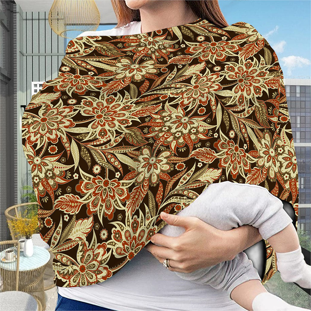 Vintage Brown Bohemian Floral Print Baby Seat Cover