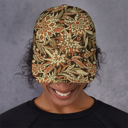 Vintage Brown Bohemian Floral Print Baseball Cap