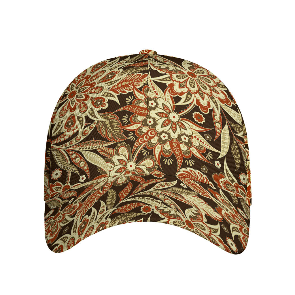 Vintage Brown Bohemian Floral Print Baseball Cap