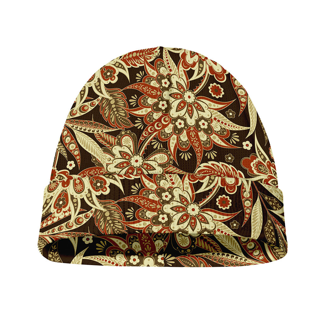 Vintage Brown Bohemian Floral Print Beanie
