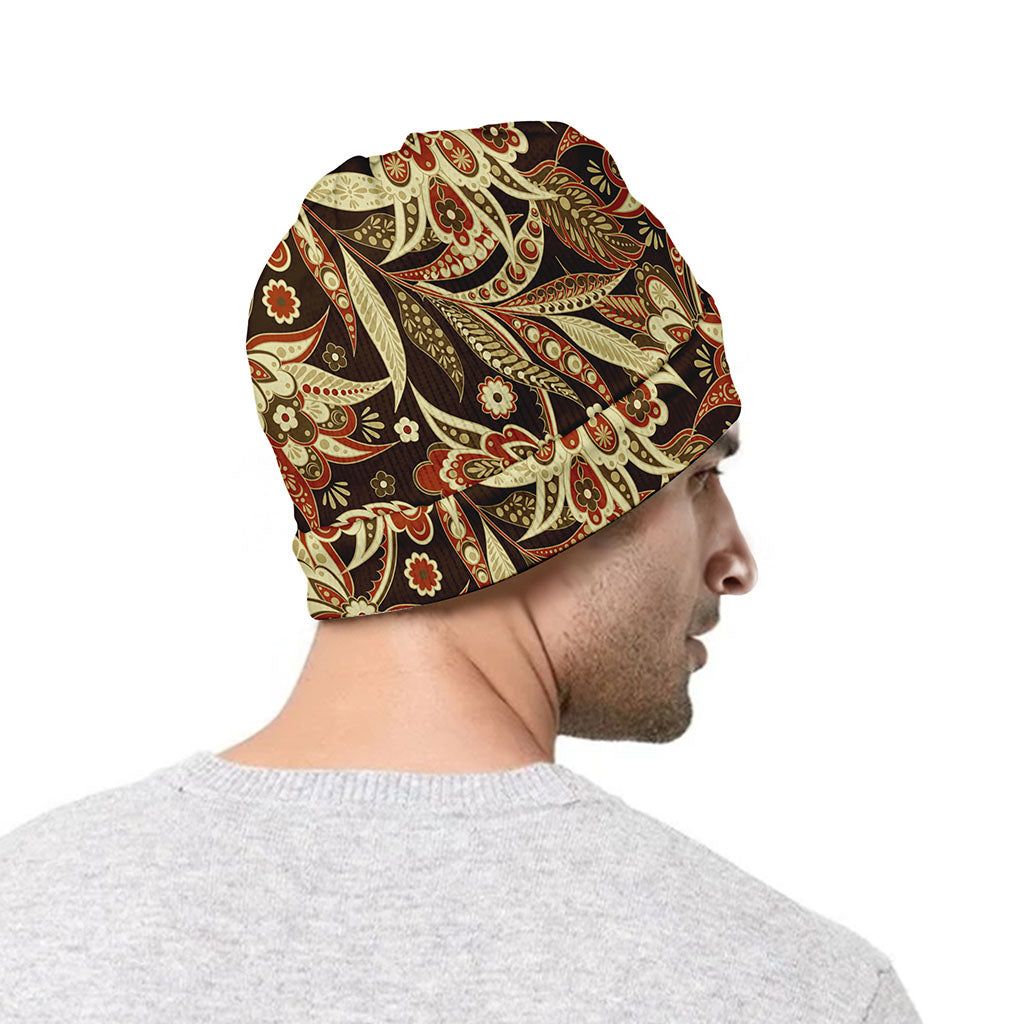 Vintage Brown Bohemian Floral Print Beanie