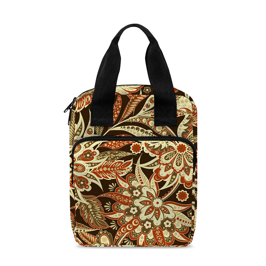 Vintage Brown Bohemian Floral Print Bible Tote Bag