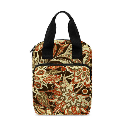 Vintage Brown Bohemian Floral Print Bible Tote Bag
