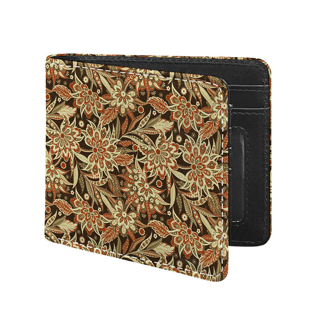 Vintage Brown Bohemian Floral Print Bifold Wallet