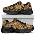 Vintage Brown Bohemian Floral Print Black Chunky Shoes