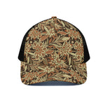 Vintage Brown Bohemian Floral Print Black Mesh Trucker Cap