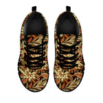 Vintage Brown Bohemian Floral Print Black Running Shoes