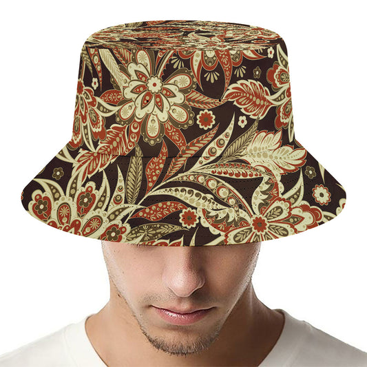 Vintage Brown Bohemian Floral Print Bucket Hat
