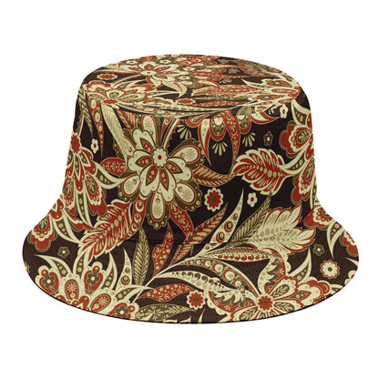 Vintage Brown Bohemian Floral Print Bucket Hat