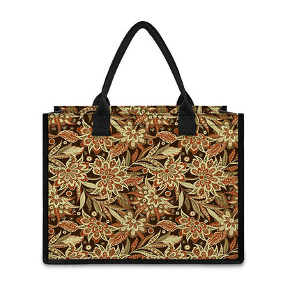 Vintage Brown Bohemian Floral Print Canvas Tote Bag