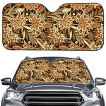 Vintage Brown Bohemian Floral Print Car Windshield Sun Shade