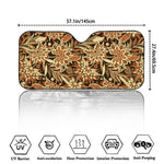 Vintage Brown Bohemian Floral Print Car Windshield Sun Shade