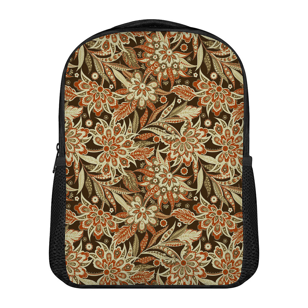 Vintage Brown Bohemian Floral Print Casual Backpack