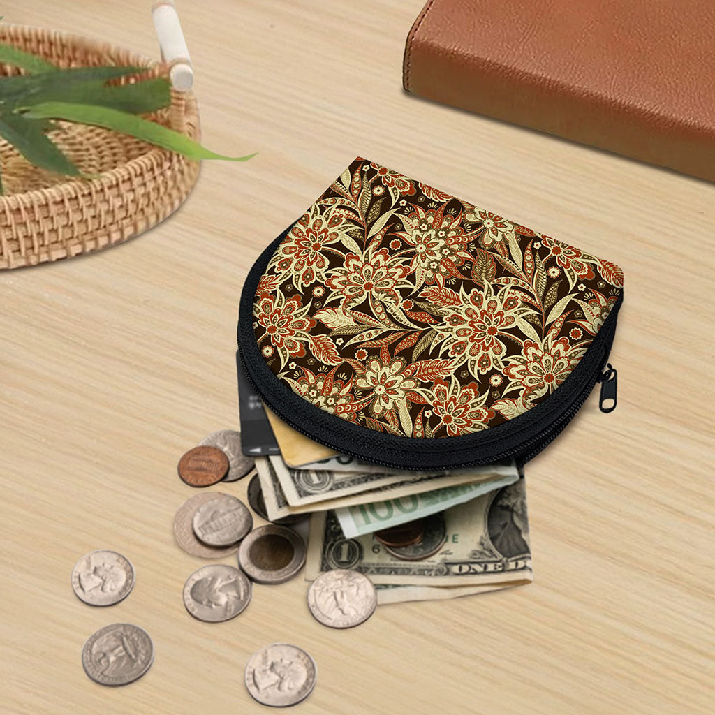 Vintage Brown Bohemian Floral Print Coin Purse