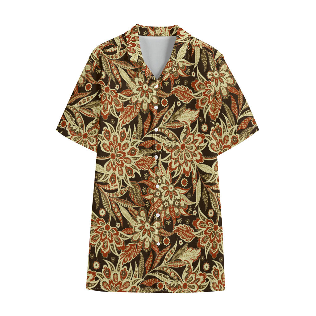 Vintage Brown Bohemian Floral Print Cotton Hawaiian Shirt