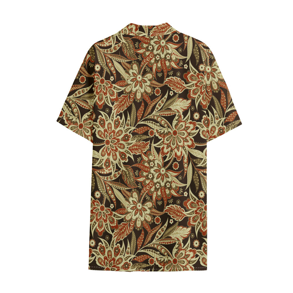 Vintage Brown Bohemian Floral Print Cotton Hawaiian Shirt