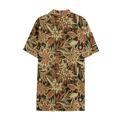 Vintage Brown Bohemian Floral Print Cotton Hawaiian Shirt
